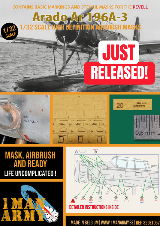 1ManArmy Revell Arado Ar 196A-3 1/32 Basic Markings & Stencil High-Definition Paint Masks, 32DET057