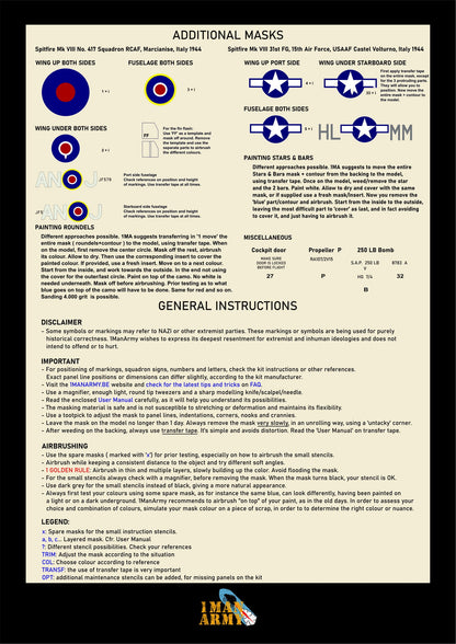 1ManArmy Tamiya Supermarine Spitfire Mk.VIII 1/32 Basic Markings & Stencil High-Definition Paint Masks, 32DET058