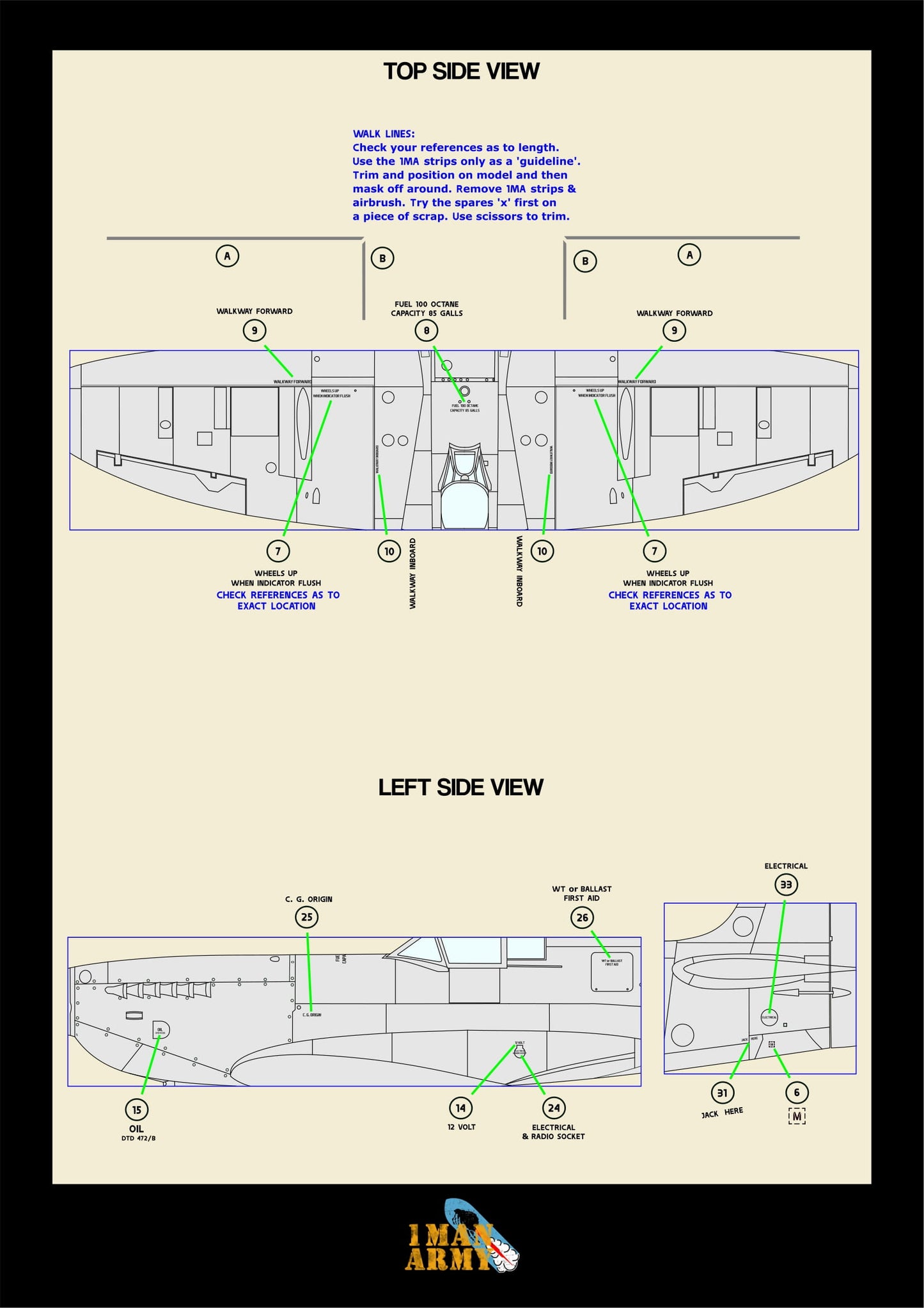 1ManArmy Tamiya Supermarine Spitfire Mk.VIII 1/32 Basic Markings & Stencil High-Definition Paint Masks, 32DET058