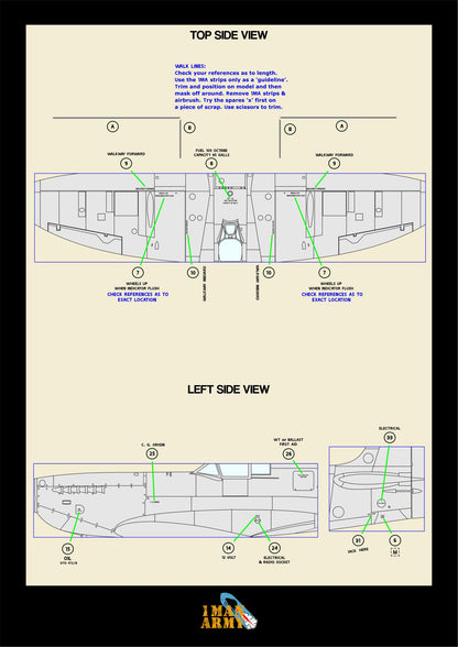 1ManArmy Tamiya Supermarine Spitfire Mk.VIII 1/32 Basic Markings & Stencil High-Definition Paint Masks, 32DET058