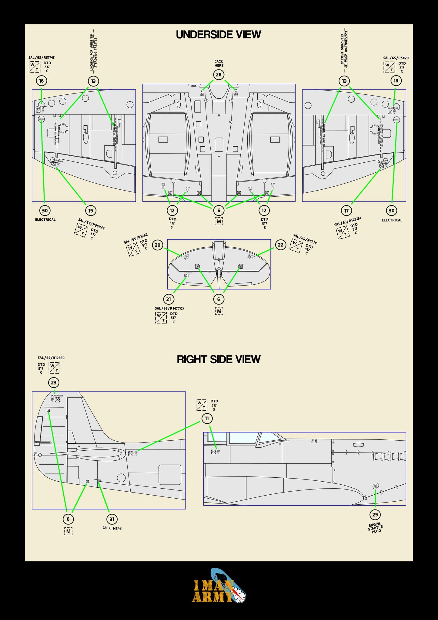 1ManArmy Tamiya Supermarine Spitfire Mk.VIII 1/32 Basic Markings & Stencil High-Definition Paint Masks, 32DET058