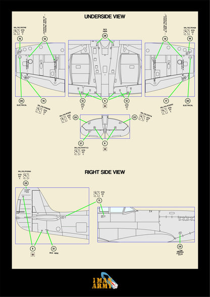1ManArmy Tamiya Supermarine Spitfire Mk.VIII 1/32 Basic Markings & Stencil High-Definition Paint Masks, 32DET058