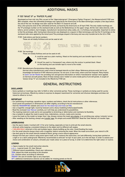 1ManArmy Das Werk Messerschmitt P.1101 1/32 Basic Markings & Stencil High-Definition Paint Masks, 32DET059