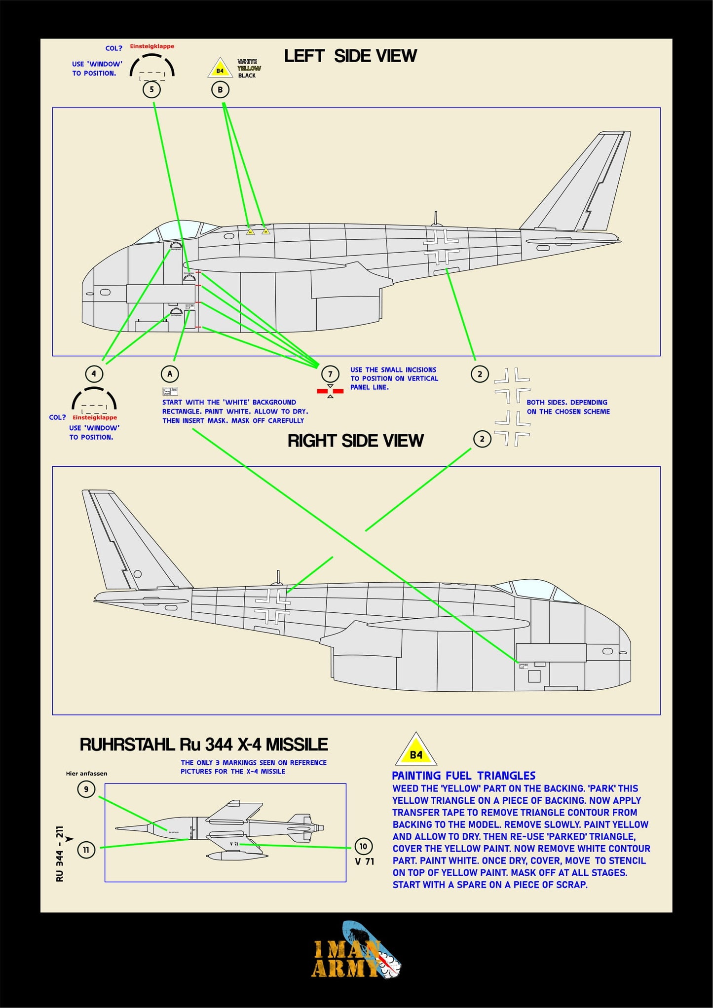1ManArmy Das Werk Messerschmitt P.1101 1/32 Basic Markings & Stencil High-Definition Paint Masks, 32DET059