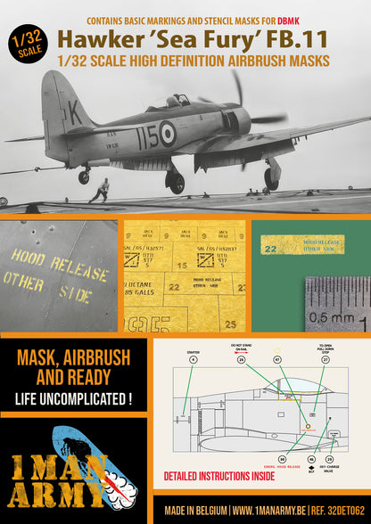 DBMK Hawker "Sea Fury" FB.11 1/32 Basic Markings & Stencil High Definition Paint Masks (32DET062)
