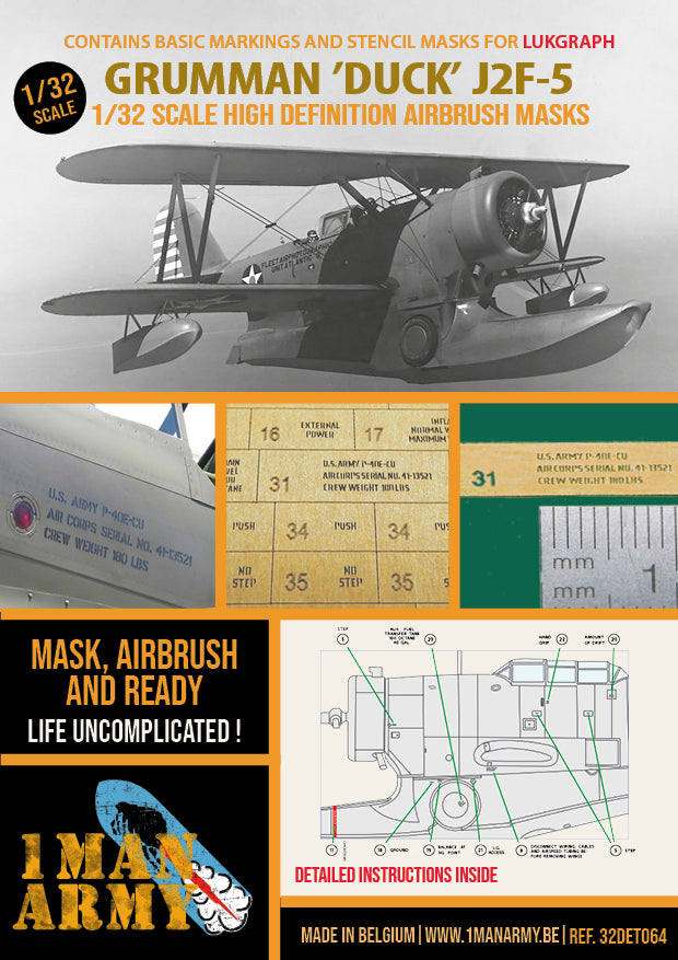 1ManArmy Lukgraph Grumman 'Duck' J2F-5 1/32 Basic Markings & Stencil High Definition Paint Masks, 32DET064