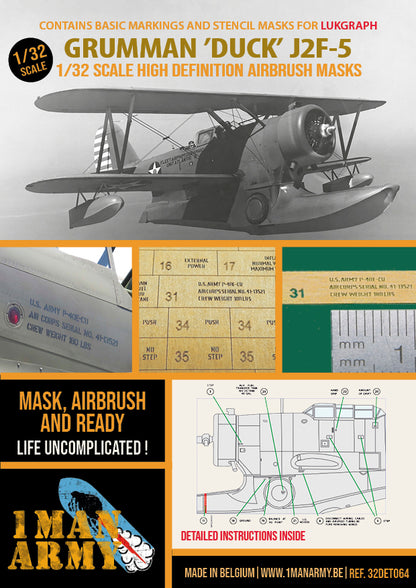 1ManArmy Lukgraph Grumman 'Duck' J2F-5 1/32 Basic Markings & Stencil High Definition Paint Masks, 32DET064