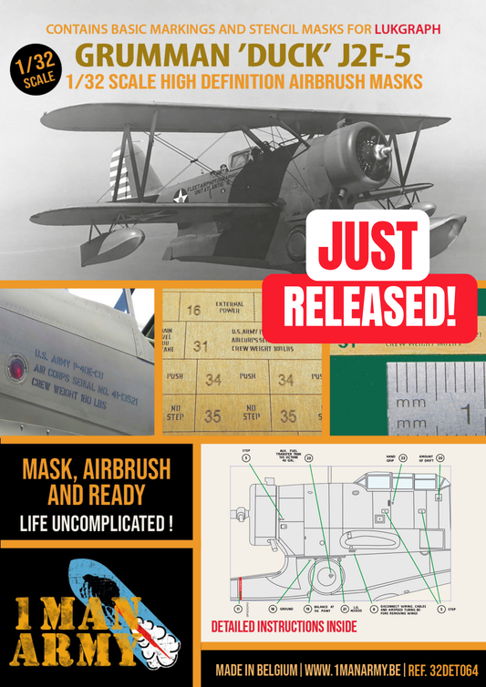 1ManArmy Lukgraph Grumman 'Duck' J2F-5 1/32 Basic Markings & Stencil High Definition Paint Masks, 32DET064