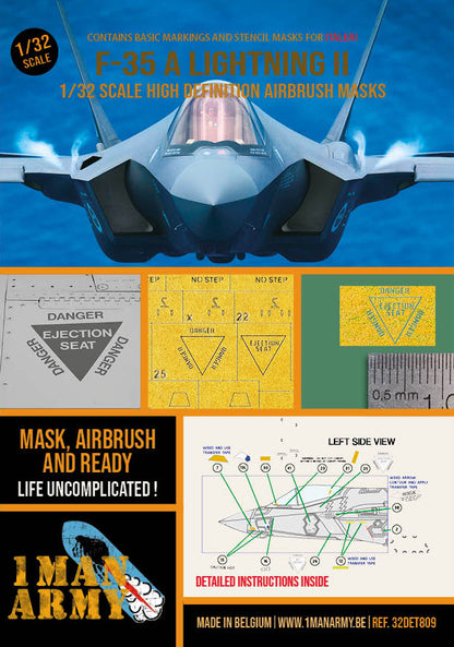 1ManArmy Italeri F-35 A Lightning II 1/32 Basic Markings & Stencil High-Definition Paint Masks, 32DET809