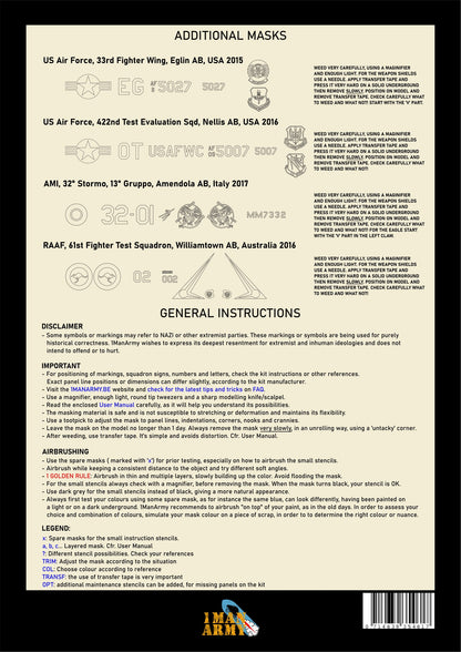 1ManArmy Italeri F-35 A Lightning II 1/32 Basic Markings & Stencil High-Definition Paint Masks, 32DET809