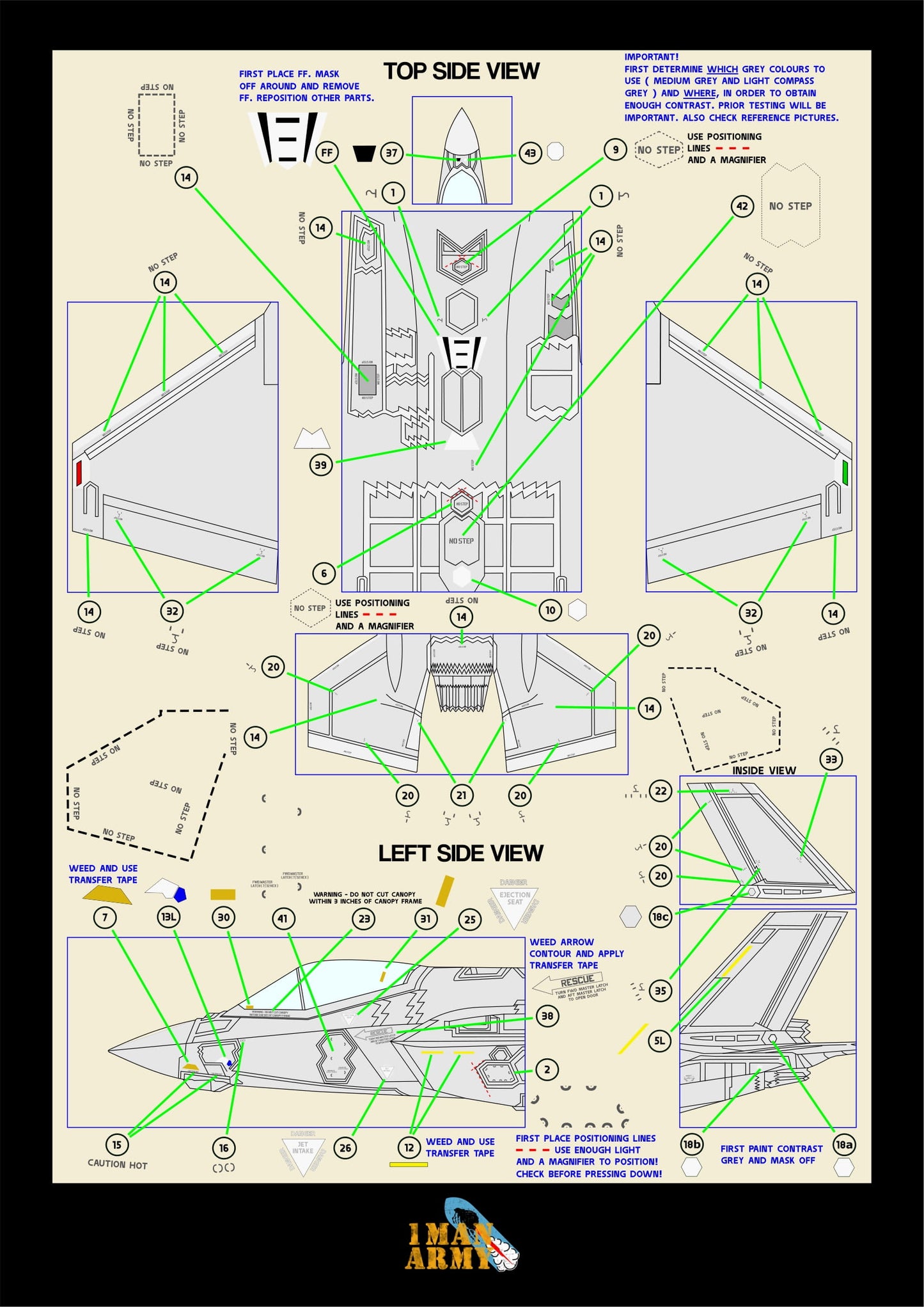 1ManArmy Italeri F-35 A Lightning II 1/32 Basic Markings & Stencil High-Definition Paint Masks, 32DET809