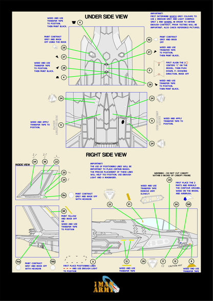 1ManArmy Italeri F-35 A Lightning II 1/32 Basic Markings & Stencil High-Definition Paint Masks, 32DET809