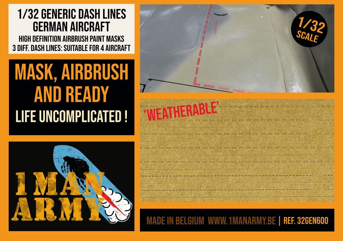 1ManArmy 1/32 Dash Lines for German Aircraft, Generic High-Definition Paint Masks, 32GEN600