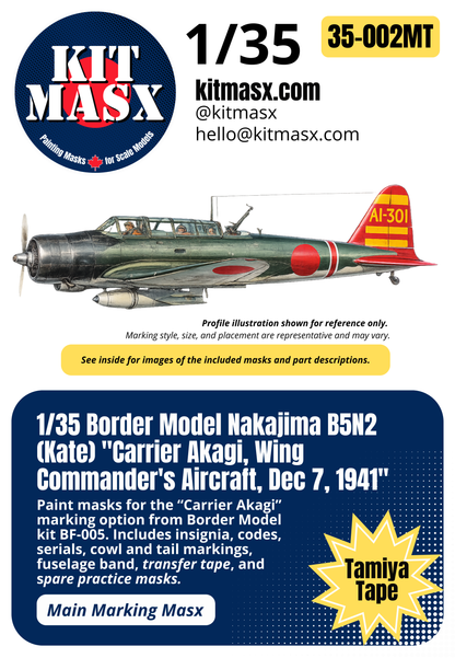 Border Model Nakajima B5N2 (Kate) "Carrier Akagi, Wing Commander's Aircraft, Dec 7, 1941" 1/35 Main Marking Paint Masks, Kit # BF-005