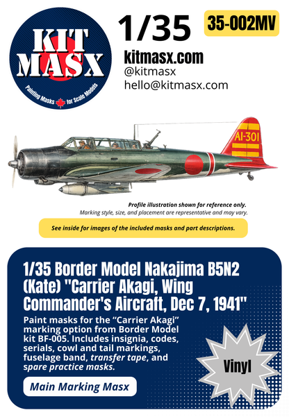 Border Model Nakajima B5N2 (Kate) "Carrier Akagi, Wing Commander's Aircraft, Dec 7, 1941" 1/35 Main Marking Paint Masks, Kit # BF-005