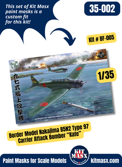 Border Model Nakajima B5N2 (Kate) "Carrier Akagi, Wing Commander's Aircraft, Dec 7, 1941" 1/35 Main Marking Paint Masks, Kit # BF-005