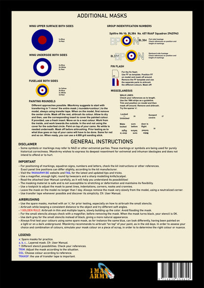 1ManArmy Border Supermarine Spitfire Mk.Vb 1/35 Basic Markings & Stencil High-Definition Paint Masks, 35DET001