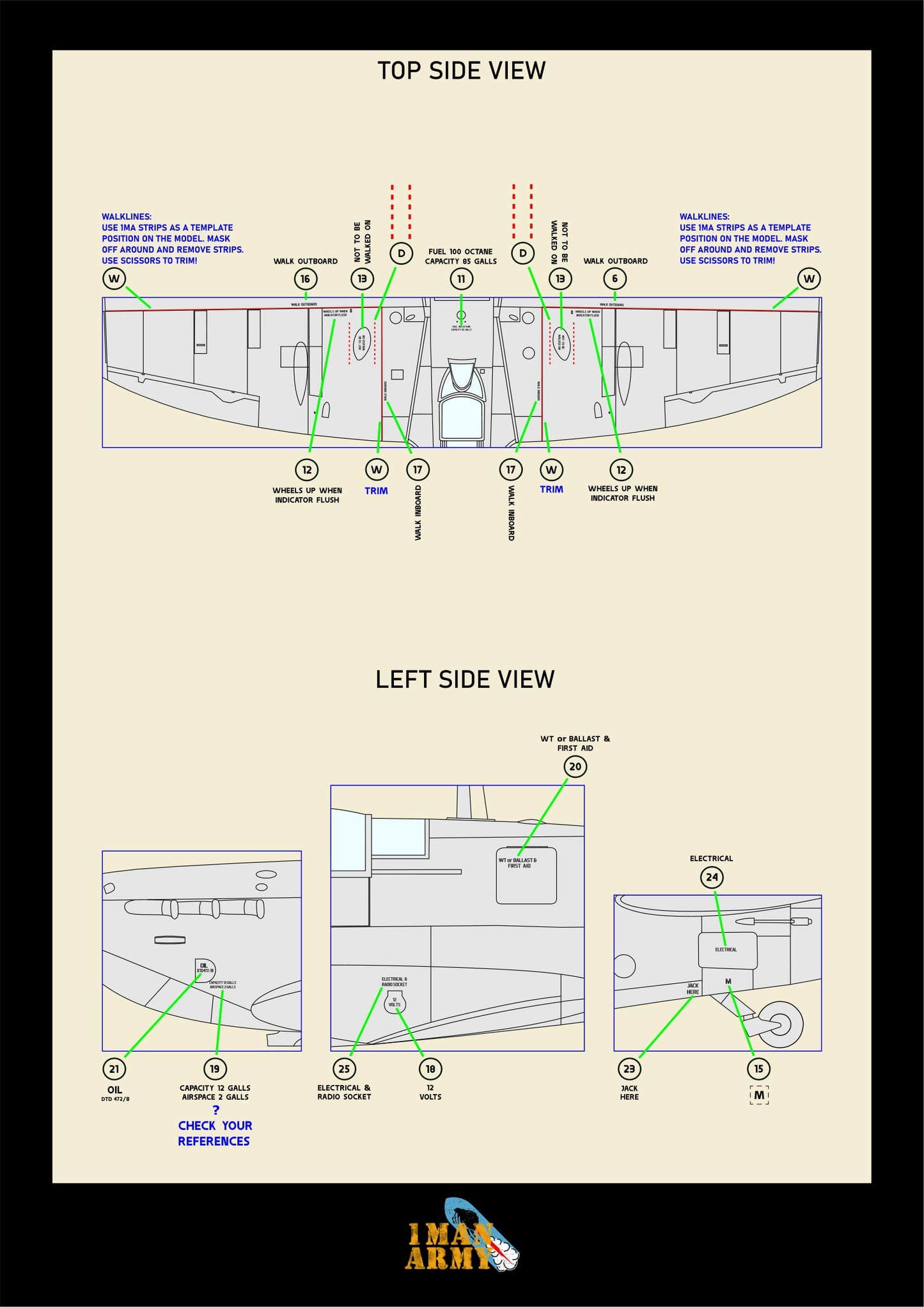 1ManArmy Border Supermarine Spitfire Mk.Vb 1/35 Basic Markings & Stencil High-Definition Paint Masks, 35DET001