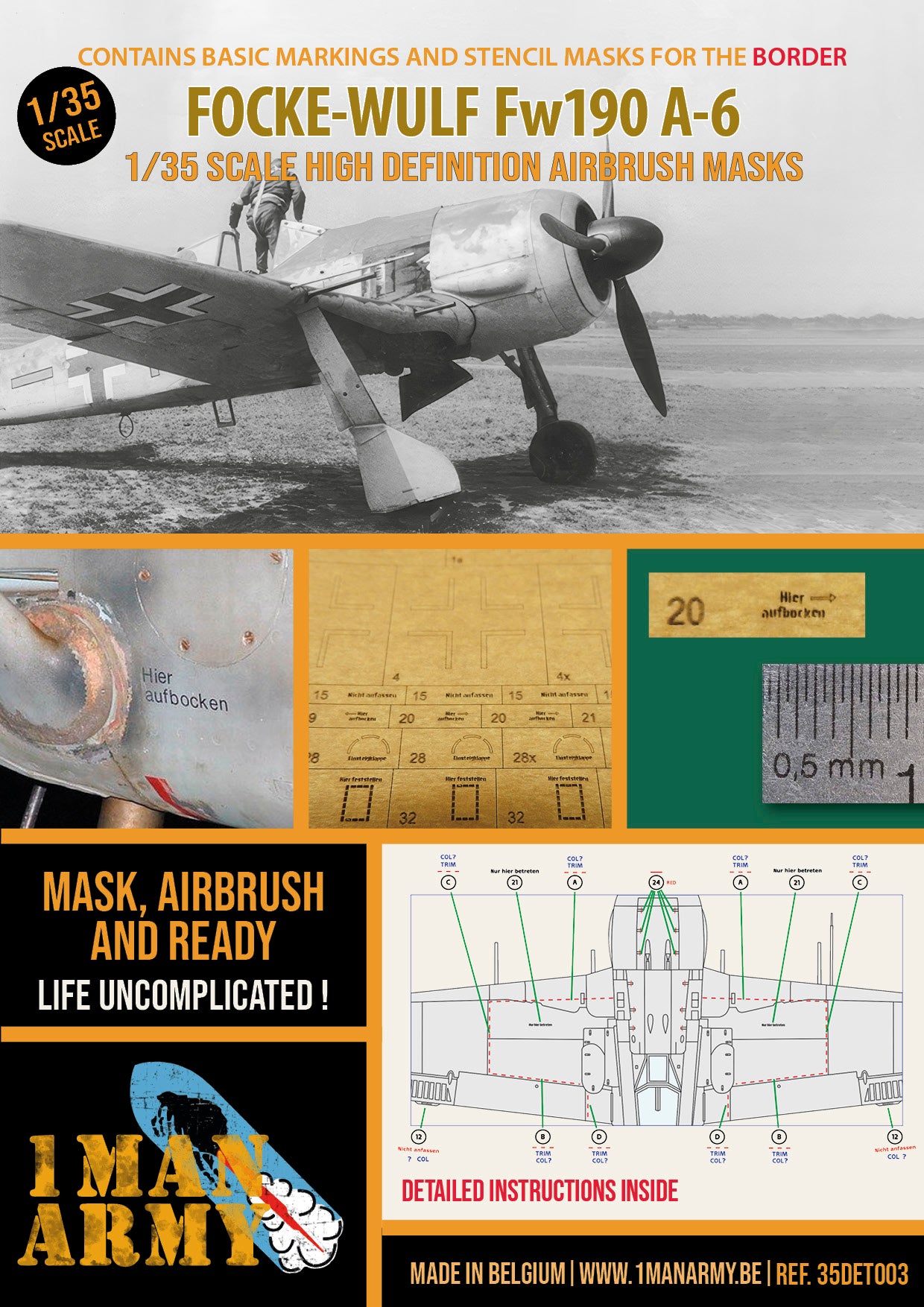 1ManArmy Border Focke-Wulf Fw190 A-6 1/35 Basic Markings & Stencil High-Definition Paint Masks, 35DET003