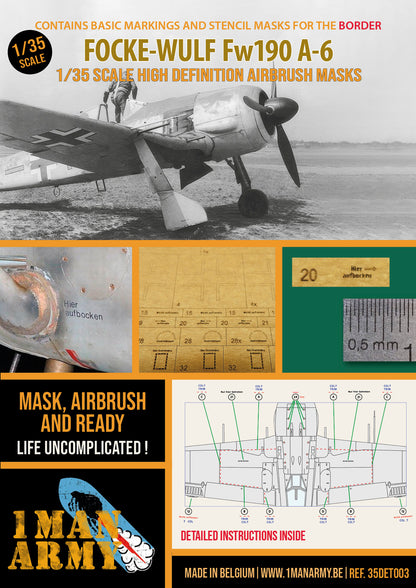 1ManArmy Border Focke-Wulf Fw190 A-6 1/35 Basic Markings & Stencil High-Definition Paint Masks, 35DET003