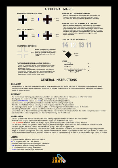 1ManArmy Border Focke-Wulf Fw190 A-6 1/35 Basic Markings & Stencil High-Definition Paint Masks, 35DET003