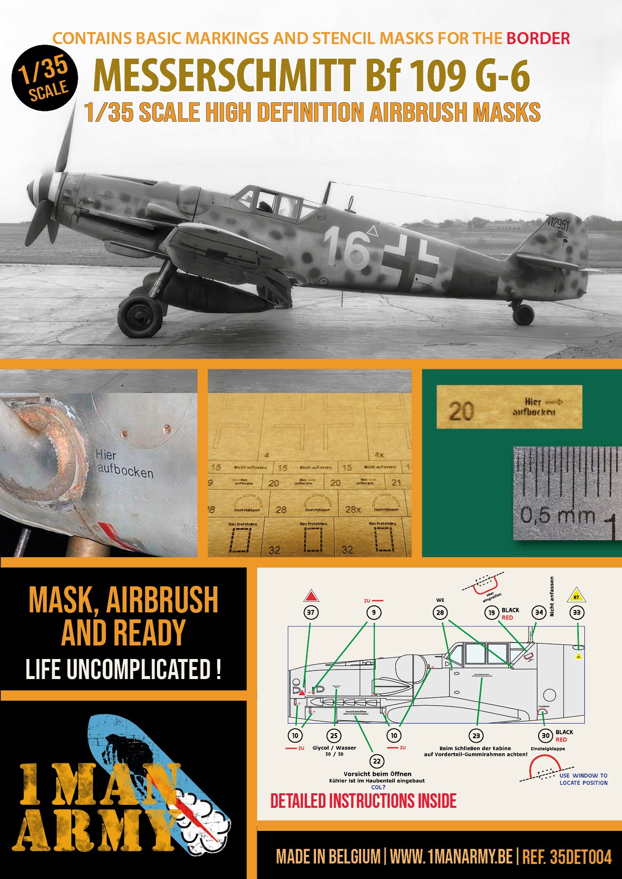 1ManArmy Border Messerschmitt BF 109 G-6 1/35 Basic Markings & Stencil High-Definition Paint Masks, 35DET004