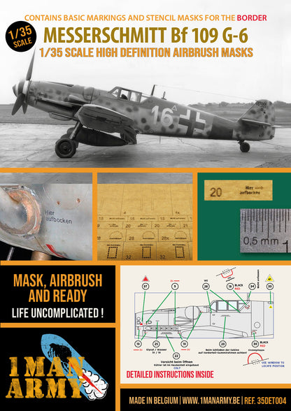 1ManArmy Border Messerschmitt BF 109 G-6 1/35 Basic Markings & Stencil High-Definition Paint Masks, 35DET004