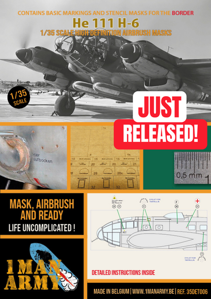 1ManArmy Border He 111 H-6 1/35 Basic Markings & Stencil High Definition Paint Masks, 35DET006