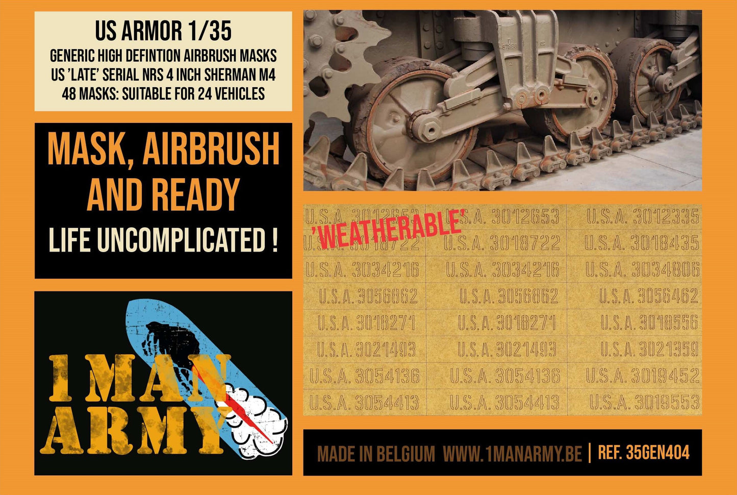 1ManArmy 1/35 U.S. Armor 4-inch Serial Numbers (Late) for Sherman M4 Generic High-Definition Paint Masks, 35GEN404