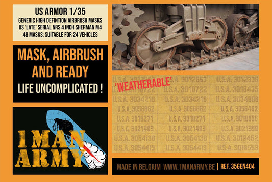 1ManArmy 1/35 U.S. Armor 4-inch Serial Numbers (Late) for Sherman M4 Generic High-Definition Paint Masks, 35GEN404
