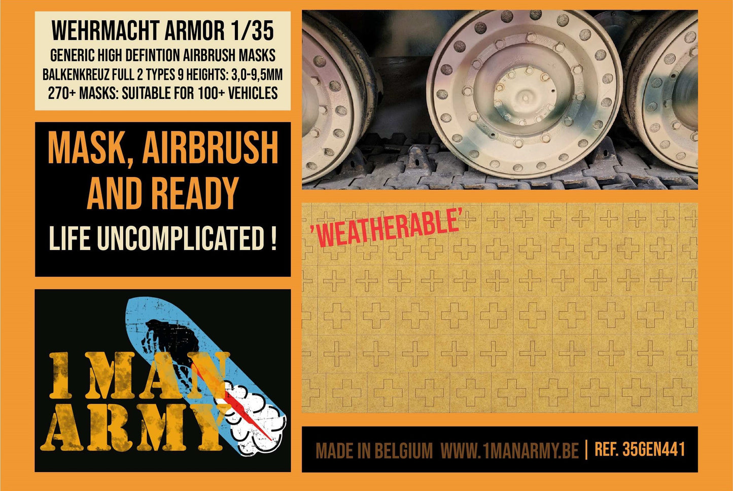 1ManArmy 1/35 Wehrmacht Armor Balkenkreuz (Full), Generic High-Definition Paint Masks, 35GEN441