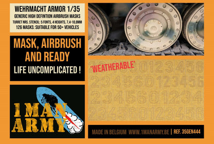 1ManArmy 1/35 Wehrmacht Armor Turret Numbers (Stencil), Generic High-Definition Paint Masks, 35GEN444