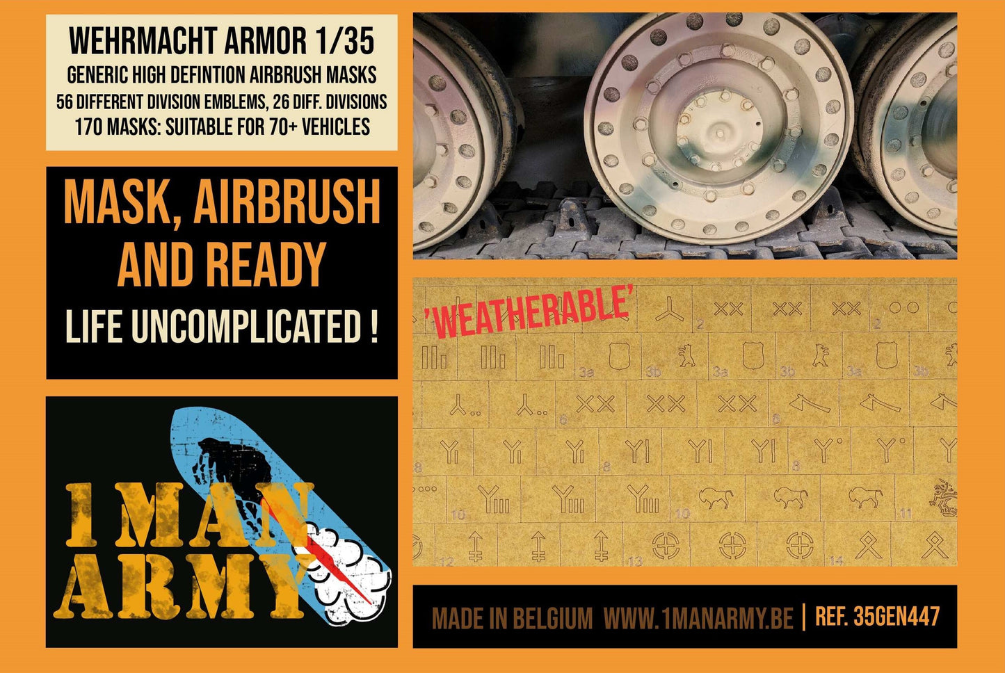 1ManArmy 1/35 Wehrmacht Armor Division Emblems, Generic High-Definition Paint Masks, 35GEN447