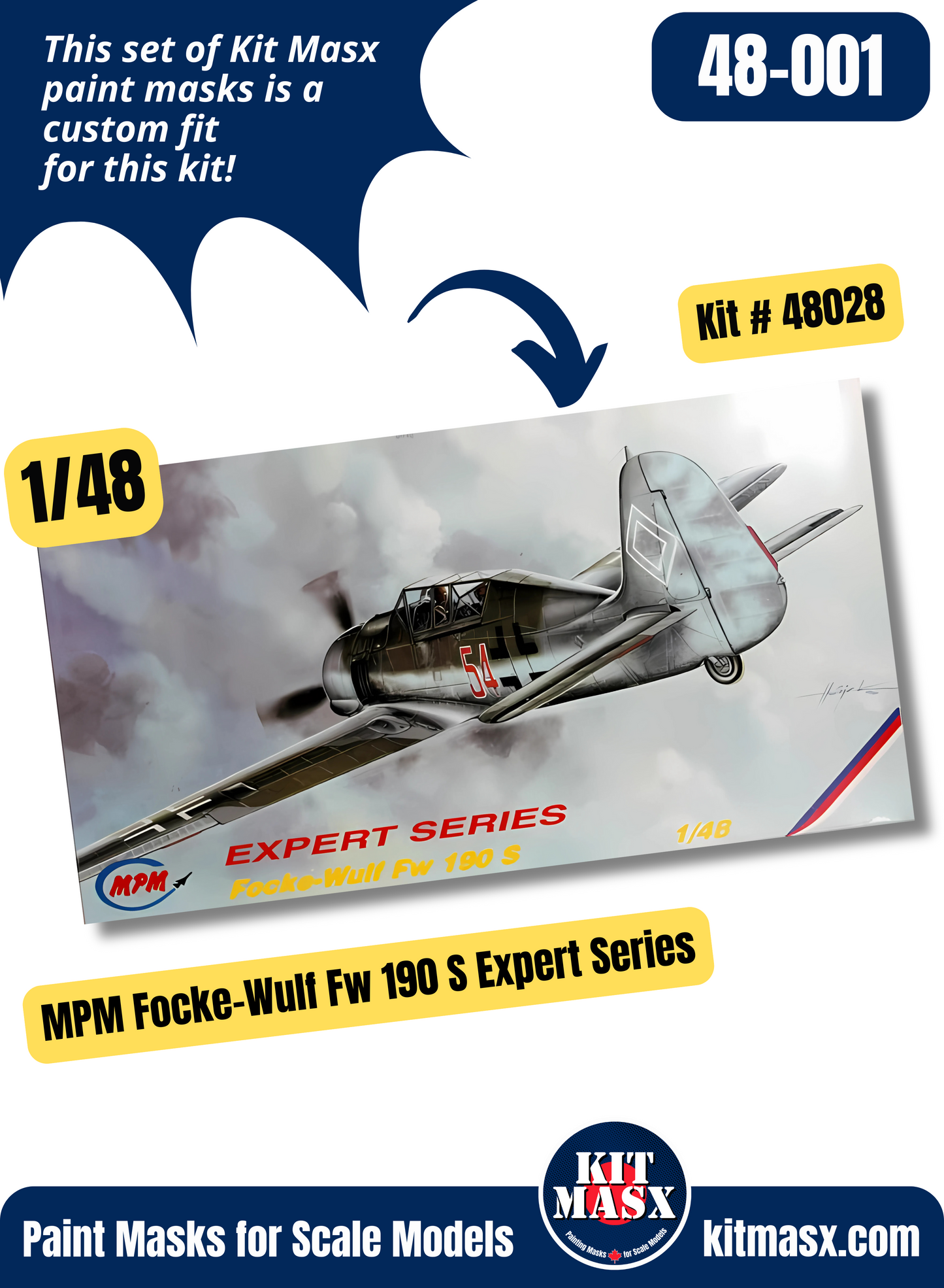 MPM Focke-Wulf Fw 190S-5/S-8, Ta 152 S-1 Conversion Set 1/48 Canopy & Wheel Paint Masks, Kit # 48028