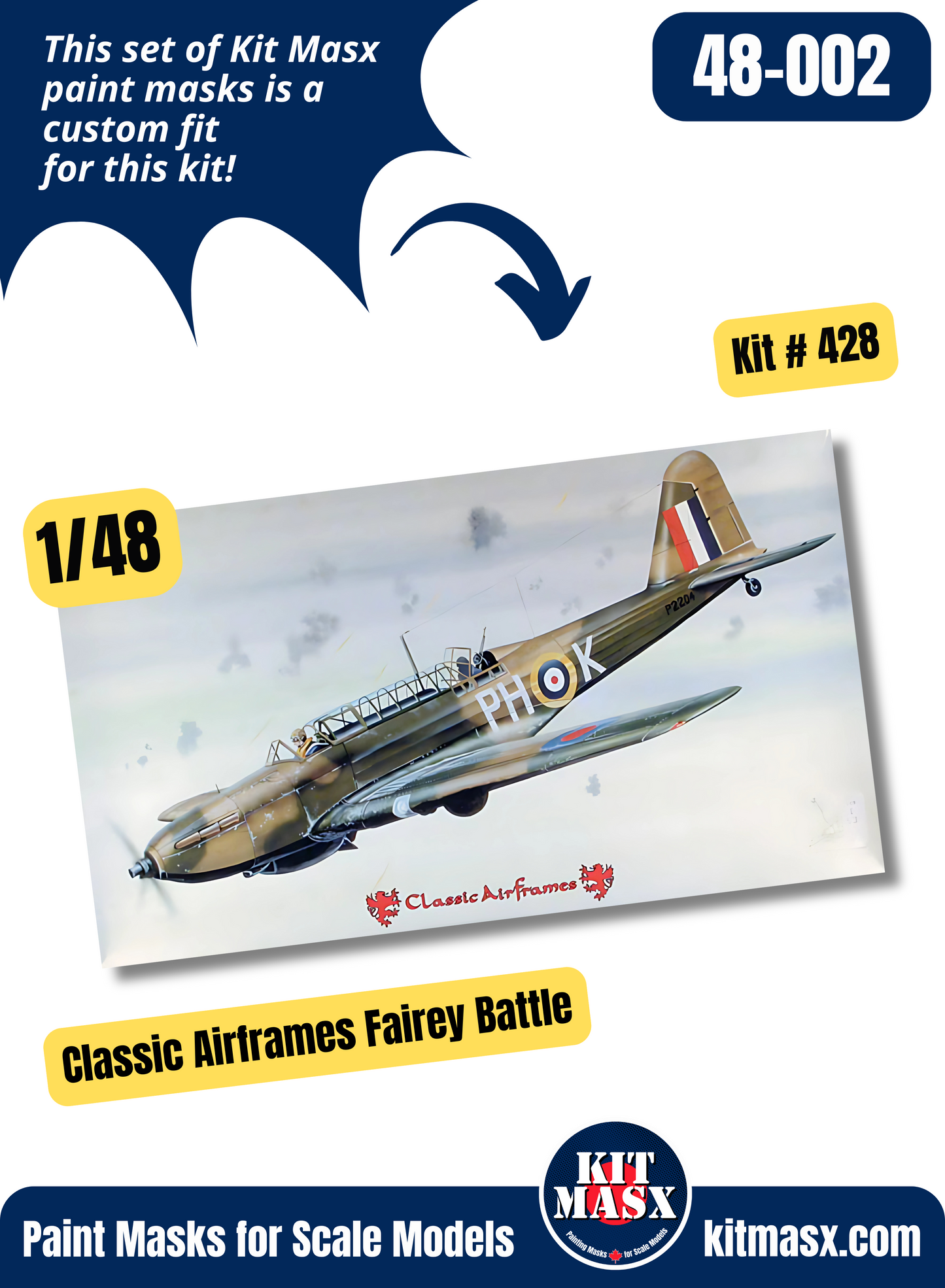 Classic Airframes Fairey Battle 1/48 Canopy Paint Masks, Kit # 428