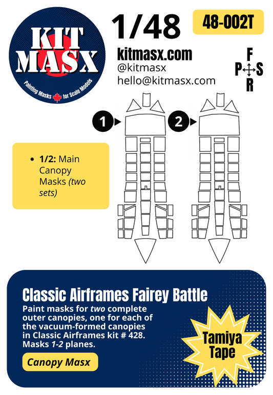 Classic Airframes Fairey Battle 1/48 Canopy Paint Masks, Kit # 428 (48002)