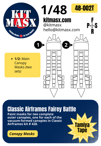 Classic Airframes Fairey Battle 1/48 Canopy Paint Masks, Kit # 428