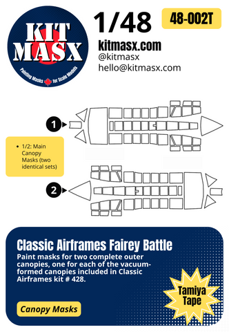 Classic Airframes Fairey Battle 1/48 Canopy Paint Masks, Kit # 428