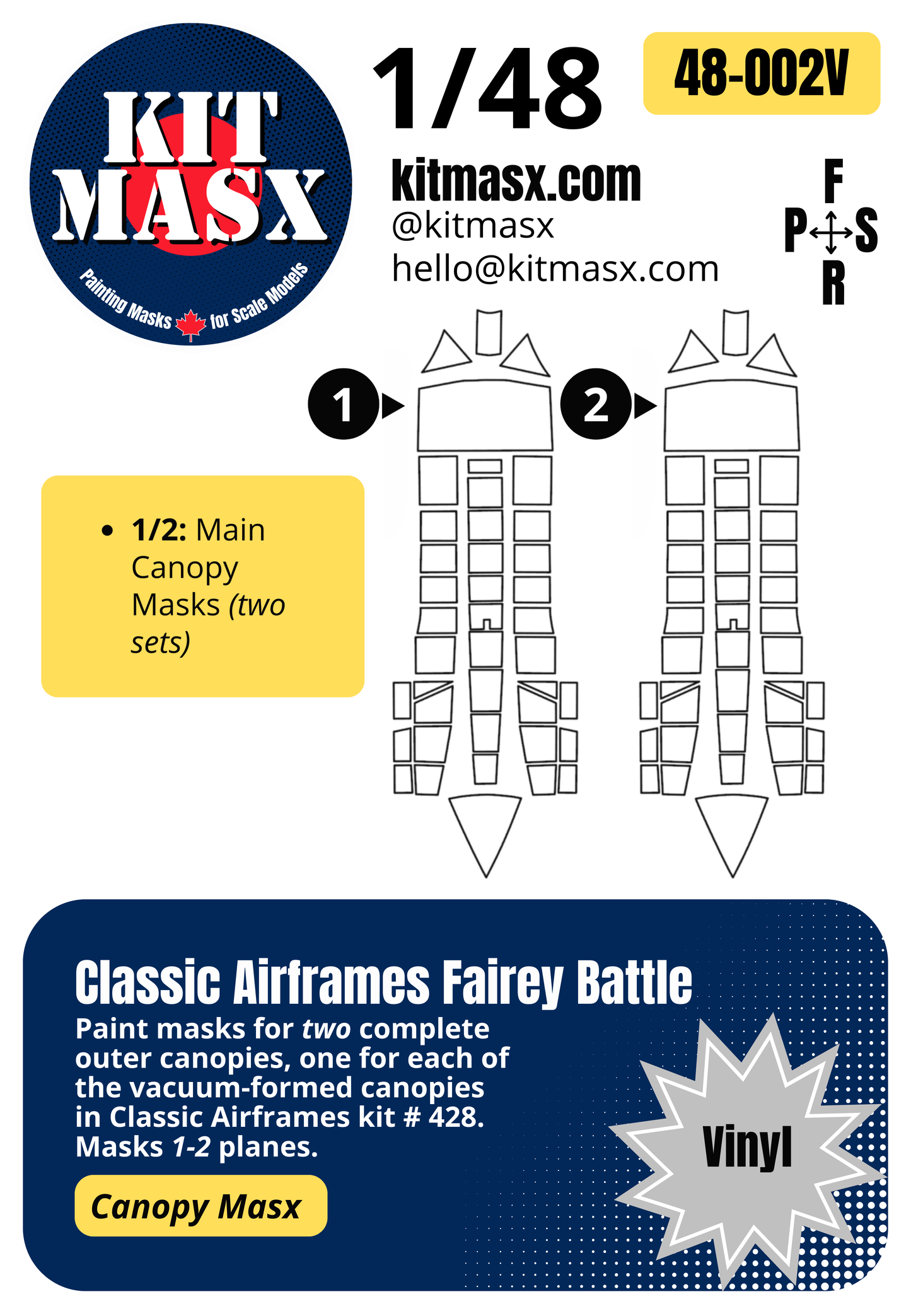 Classic Airframes Fairey Battle 1/48 Canopy Paint Masks, Kit # 428 (48002)