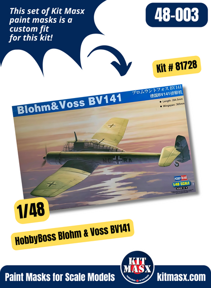 HobbyBoss Blohm & Voss BV141 1/48 Canopy Paint Masks, Kit # 81728
