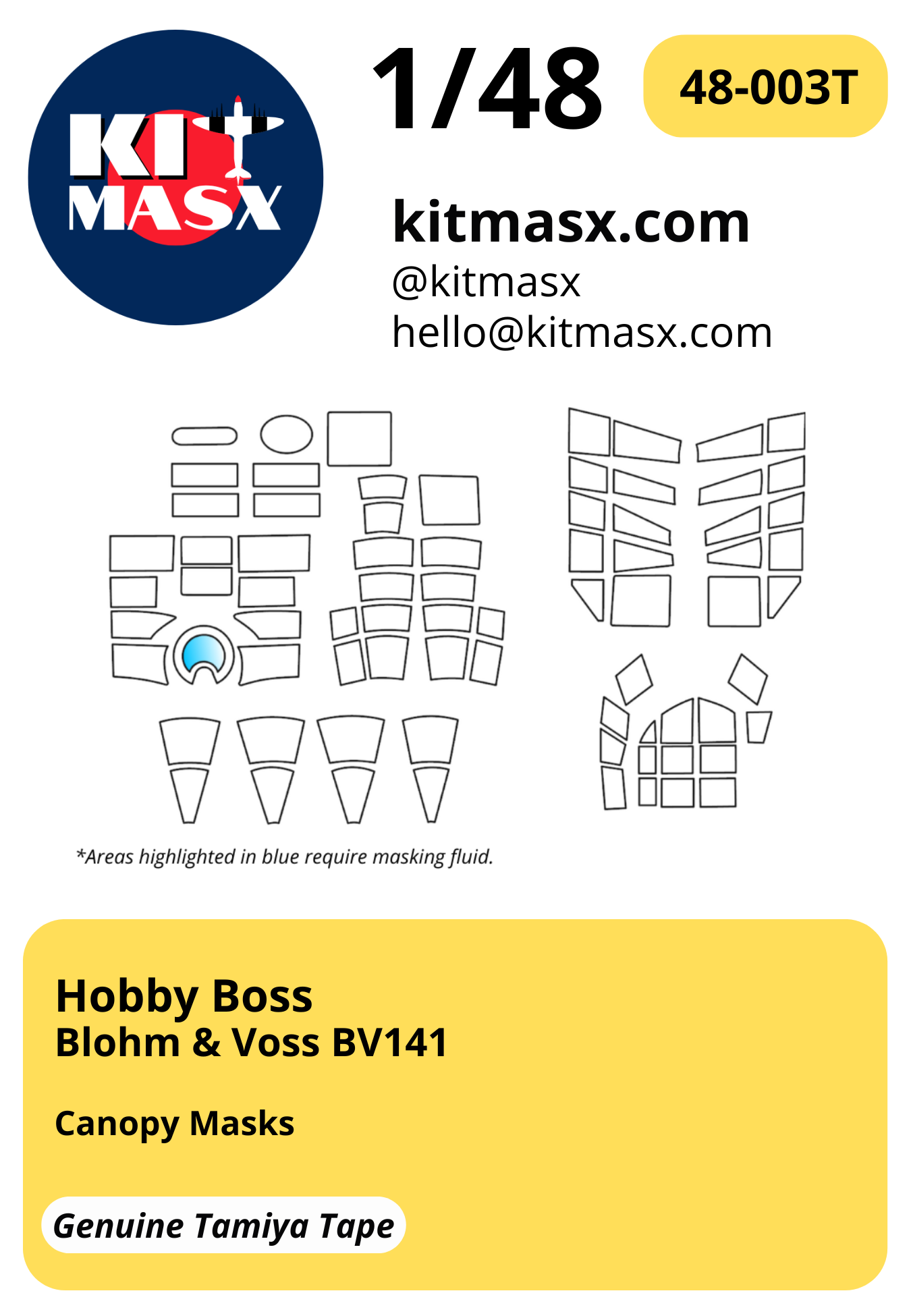 HobbyBoss Blohm & Voss BV141 1/48 Canopy Paint Masks, Kit # 81728