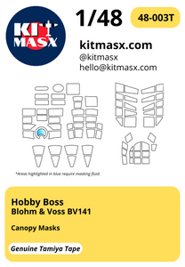 HobbyBoss Blohm & Voss BV141 1/48 Canopy Paint Masks, Kit # 81728