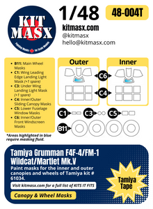 Tamiya Grumman F4F-4/FM-1 Wildcat/Martlet Mk.V 1/48 Canopy & Wheel Paint Masks, Kit # 61034