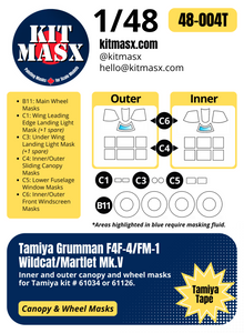 Tamiya Grumman F4F-4/FM-1 Wildcat/Martlet Mk.V 1/48 Canopy & Wheel Paint Masks, Kit # 61034