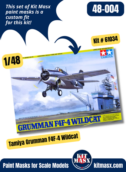 Tamiya Grumman F4F-4/FM-1 Wildcat/Martlet Mk.V 1/48 Canopy & Wheel Paint Masks, Kit # 61034