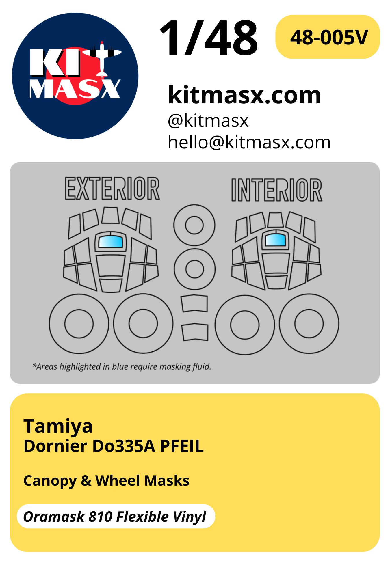 Tamiya Dornier Do335A PFEIL 1/48 Canopy & Wheel Masks