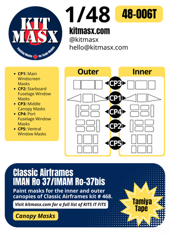 Classic Airframes IMAN Ro 37/IMAM Ro-37bis 1/48 Canopy Paint Masks, Kit # 468