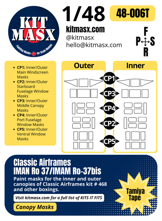 Classic Airframes IMAN Ro 37/IMAM Ro-37bis 1/48 Canopy Paint Masks, Kit # 468