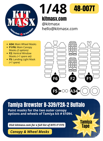 Tamiya Brewster B-339/F2A-2 Buffalo 1/48 Canopy & Wheel Paint Masks, Kit 61094