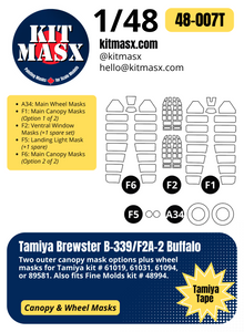 Tamiya Brewster B-339/F2A-2 Buffalo 1/48 Canopy & Wheel Paint Masks, Kit 61094